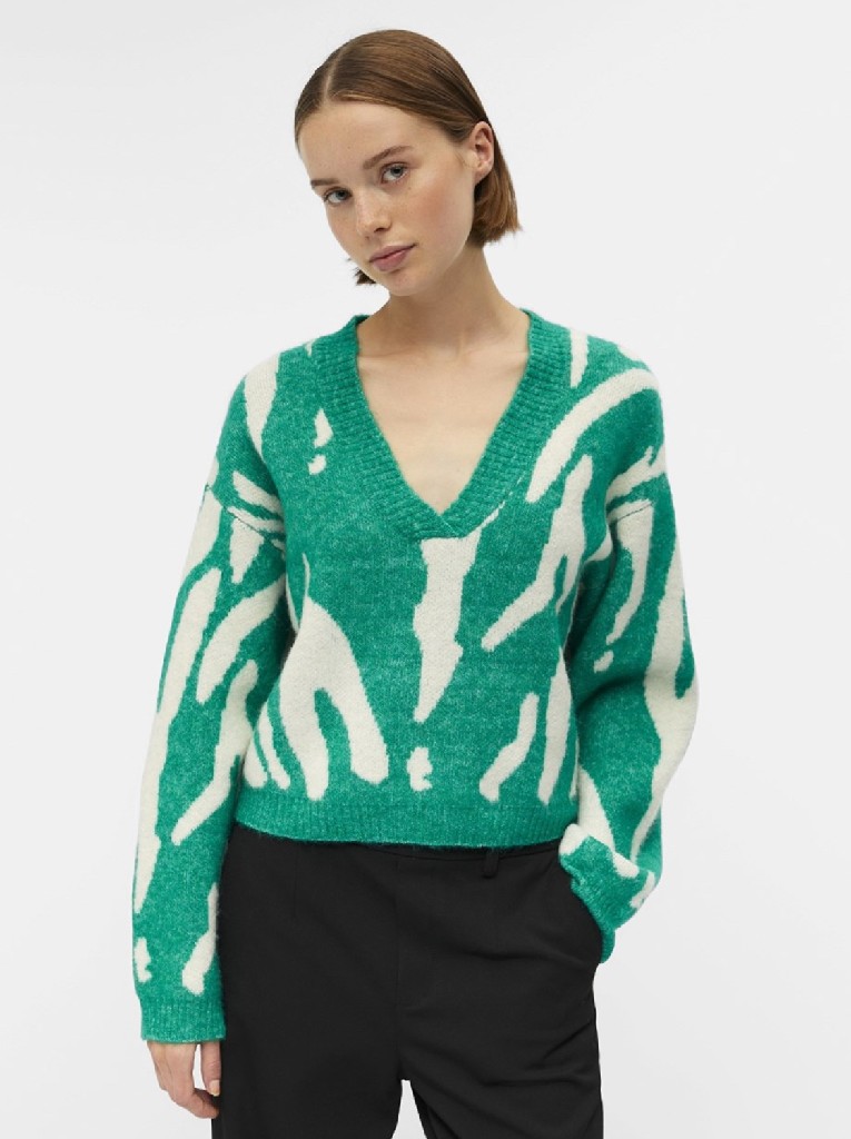 JERSEY CUELLO PICO PRINT BLANCO Y VERDE